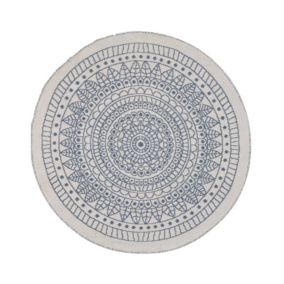 Tapis extérieur rond bleu et blanc réversible 140 cm YALAK