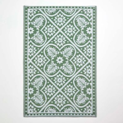 Tapis extérieur terrasse réversible - Tapis de jardin imperméable et résistant UV - Carrelage vert - 182x122 cm - HOMESCAPES