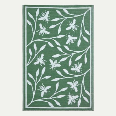 Tapis extérieur terrasse réversible - Tapis de jardin imperméable et résistant UV - Motif abeille - Vert - 180x120 cm - HOMESCAPES