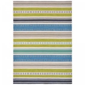 Tapis extérieur tissé kilim rectangle RIVI, vert, bleu,  gris, beige