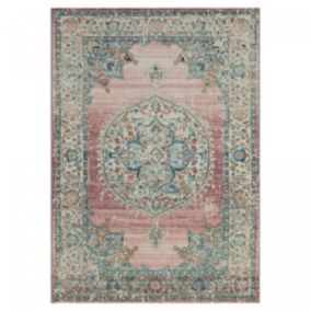 Tapis extérieur tissé kilim rectangle SALOUT A, Bleu, rosé