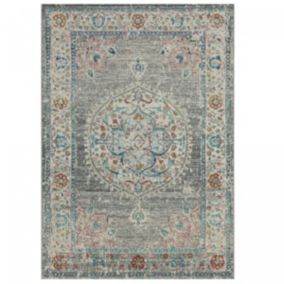 Tapis extérieur tissé kilim rectangle SALOUT B, gris, bleu