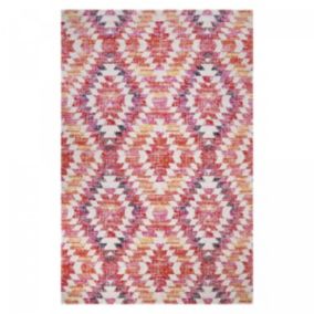 Tapis extérieur tissé kilim rectangle SANDRINE, rose, rouge, violet, jaune