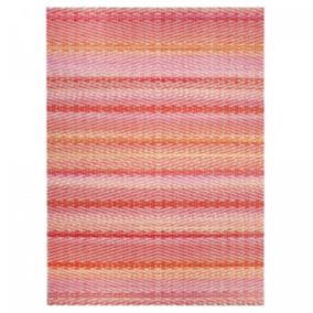 Tapis extérieur tissé kilim rectangle SEMA, rose, rouge, orange, jaune