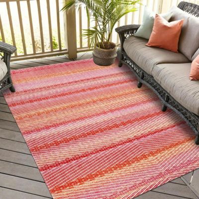 Tapis extérieur tissé kilim rectangle SEMA, rose, rouge, orange, jaune