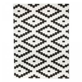 Tapis extérieur tissé kilim rectangle STALOW 10, écru, noir