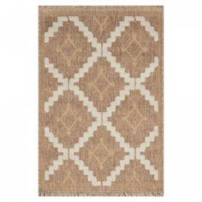 Tapis extérieur tissé kilim rectangle ZEPHYR 2, maron, jaune, beige