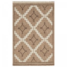 Tapis extérieur tissé kilim rectangle ZEPHYR 2, maron, noir, beige