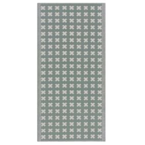 Tapis extérieur vert au motif croix blanches 90 x 180 cm ROHTAK