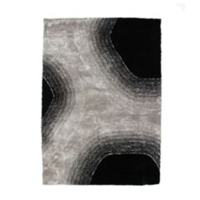 Tapis extra-doux à motifs cercles noirs gris 160x230