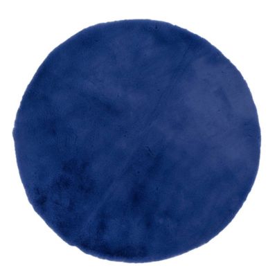 Tapis fausse fourrure "Couka" bleu indigo D80cm - Atmosphera