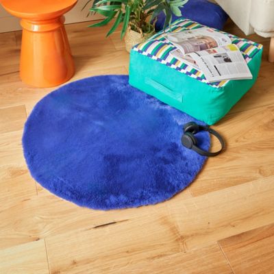 Tapis fausse fourrure "Couka" bleu indigo D80cm - Atmosphera