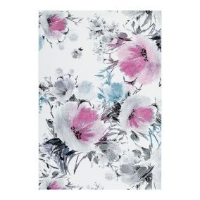 Tapis floral blanc polypropylène rectangle contemporain Wolves 190x133 CM - Blanc