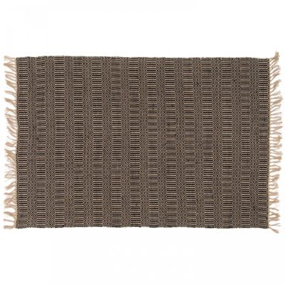 Tapis à franges en jute naturel tissé main noir 160 x 230 cm  Oviala