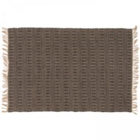 Tapis à franges en jute naturel tissé main noir 160 x 230 cm  Oviala