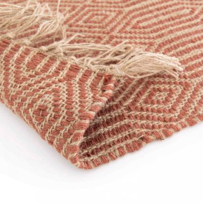 Tapis à franges en jute naturel tissé main terracotta 160 x 230 cm  Oviala