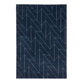 Tapis géométrique pour salon scandinave rectangle York 190x133 CM - Bleu marine