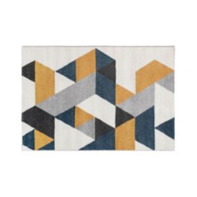 Tapis géométrique scandinave - 160 x 230 cm - jaune, gris et bleu - GEOMIE