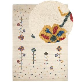 Tapis gabbeh en laine avec motif floral 160 x 230 cm beige HUSUNLU