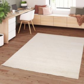 tapis grand salon 200x290 tissé crème rectangle motif uni ALEGRIA