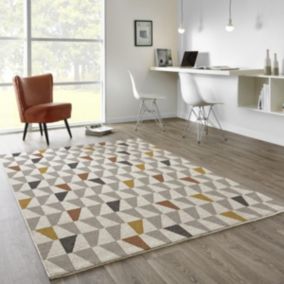 tapis grand salon 200x290 tissé jaune et crème rectangle motif géométrique