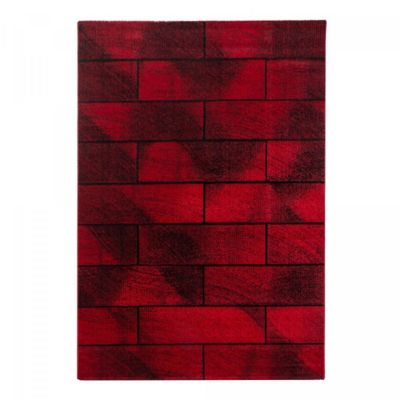 tapis grand salon 200x290 tissé rouge et noir rectangle motif géométrique OMEGOU