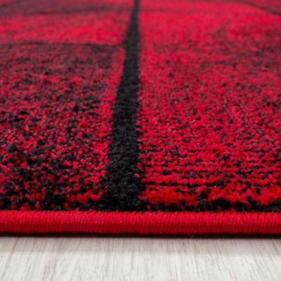 tapis grand salon 200x290 tissé rouge et noir rectangle motif géométrique OMEGOU