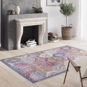 tapis grand salon 200x290 tissé violet et gris rectangle motif ethnique VIVACE 5