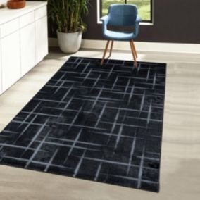 tapis grand salon 240x340 tissé noir rectangle motif géométrique LISOVE