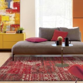 tapis grand salon 270x370 tissé rouge rectangle motif ethnique AF1 PATWORK