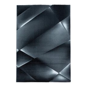 Tapis graphique moderne à courtes mèches Fauvette 290x200 CM - Noir