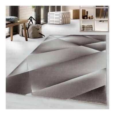 Tapis graphique moderne à courtes mèches Fauvette 340x240 CM - Marron