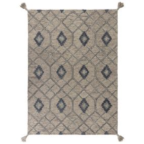 Tapis gris avec franges graphique ethnique Diego 170x120 CM - Gris