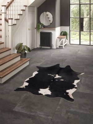 Tapis imitation peau de vache et effet daim GoodHome l.155x L.190 cm noir et blanc