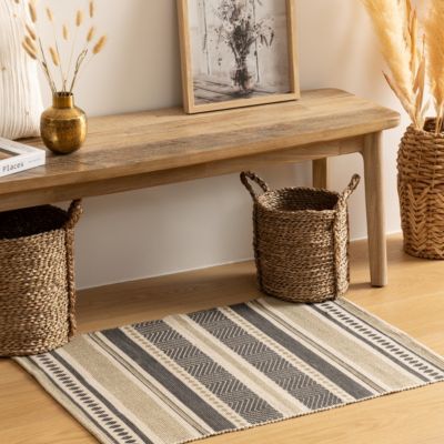 Tapis imprimé Gris en coton 60x90 - Noir- Atmosphera