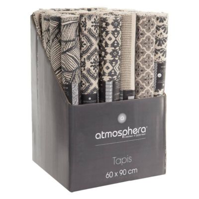 Tapis imprimé Gris en coton 60x90 - Noir- Atmosphera