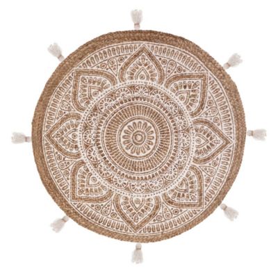 Tapis imprimé à pompons "Rosalie" - jute D78 cm - Atmosphera