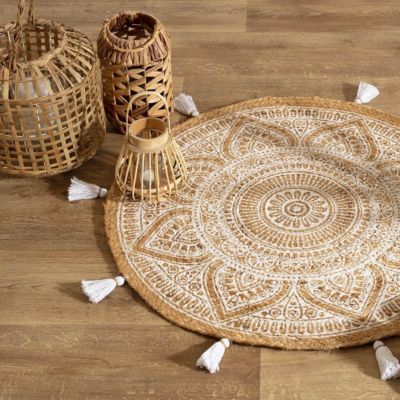 Tapis imprimé à pompons "Rosalie" - jute D78 cm - Atmosphera