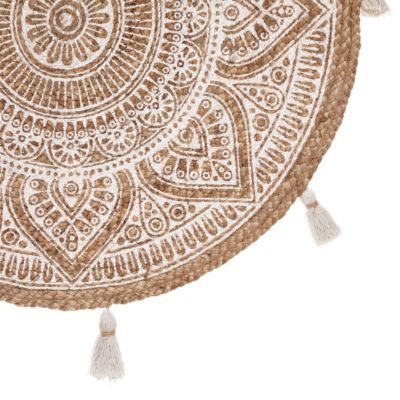 Tapis imprimé à pompons "Rosalie" - jute D78 cm - Atmosphera
