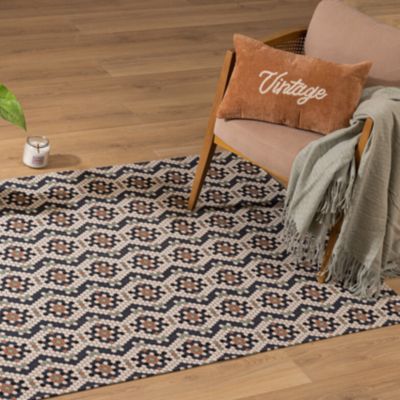 Tapis imprimé style losanges (170x120 cm - Beige foncé)