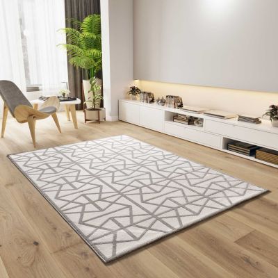 Tapis intérieur ATTICGO argent rectangulaire géométrique avec relief 80x150 cm FLORA