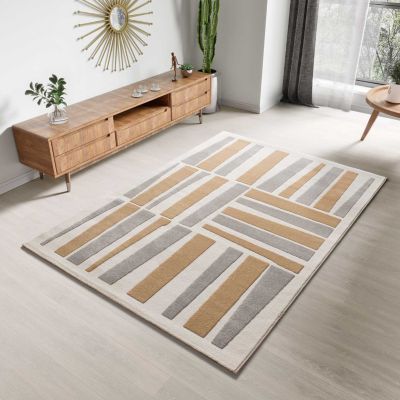 Tapis intérieur ATTICGO argent rectangulaire géométrique avec relief 80x150 cm FLORA