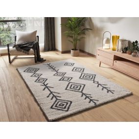 Tapis intérieur ATTICGO blanc rectangulaire shaggy ethnique 160x230 cm ATLAS