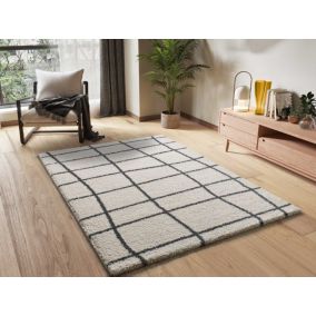 Tapis intérieur ATTICGO blanc rectangulaire shaggy scandinave 133x190 cm ATLAS