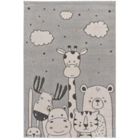 Tapis intérieur ATTICGO gris rectangulaire enfant animaux 120x170 cm BEATS