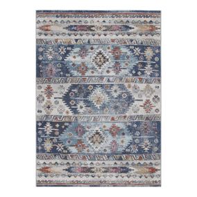 Tapis intérieur et extérieur ethnique plat berbère Malahide 190x133 CM - Bleu