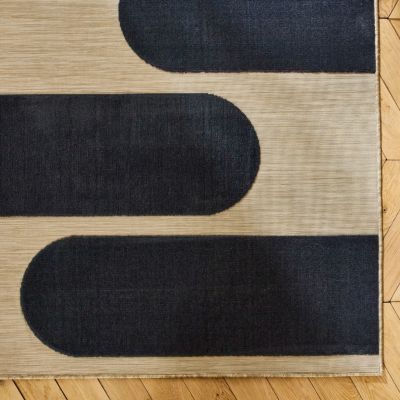 Tapis intérieur/extérieur beige motif géométrique noir 120x170cm tissé plat