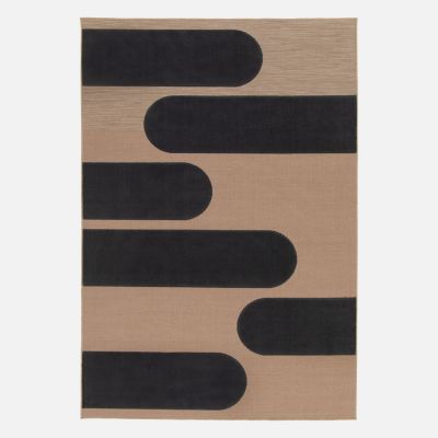 Tapis intérieur/extérieur beige motif géométrique noir 120x170cm tissé plat