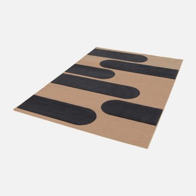 Tapis intérieur/extérieur beige motif géométrique noir 120x170cm tissé plat