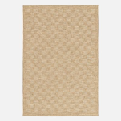 Tapis intérieur/extérieur effet jute coloris naturel motif damier. 160x230cm stabilisé aux UV